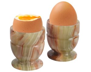 radicaln marble egg cups, set of 2, 2.3x2.5 inch, green onyx, handmade egg container for kitchen table, ideal for hard and soft boiled eggs