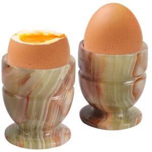 Radicaln Marble Egg Cups, Set of 2, 2.3x2.5 Inch, Green Onyx, Handmade Egg Container for Kitchen Table, Ideal for Hard and Soft Boiled Eggs