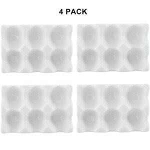 DEAYOU 4 Pack Porcelain Egg Container, Ceramic Eggs Keeper Storage Organizer for Display, Kitchen, White