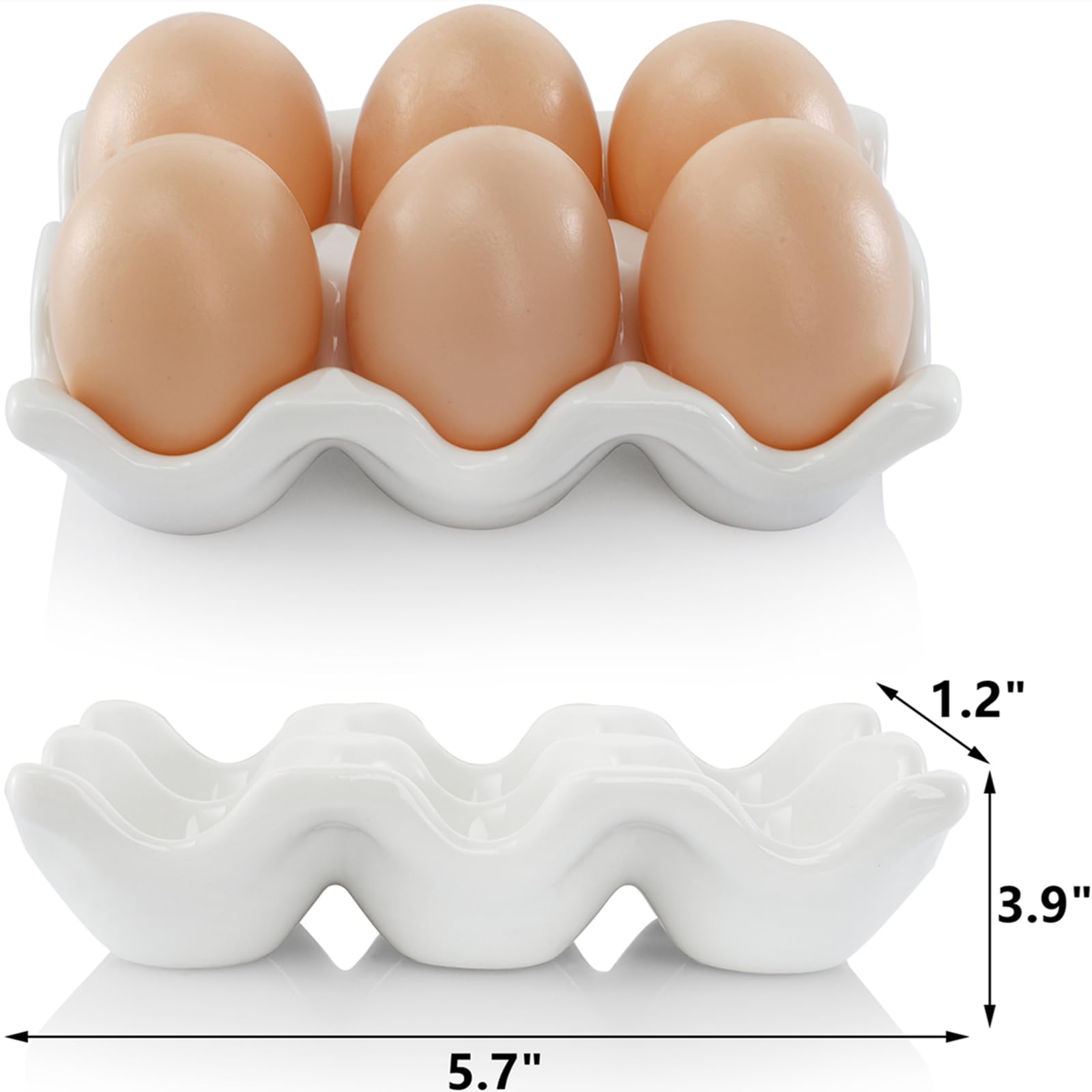 DEAYOU 4 Pack Porcelain Egg Container, Ceramic Eggs Keeper Storage Organizer for Display, Kitchen, White