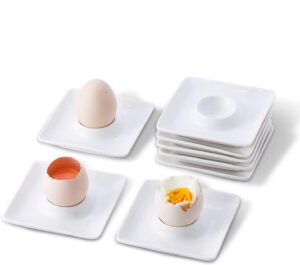 tamaykim soft boiled egg cups, white ceramic egg cup plates, plat egg holders for breakfast and brunch, sot of 8