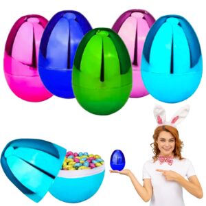 fillable easter eggs (6-pack) 6 inch jumbo metallic colorful plastic easter eggs, stands upright, perfect for easter egg hunt, surprise egg, easter hunt, assorted colors, 6" giant fillable eggs