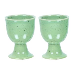 soft boiled egg holder | ceramic egg cup set | ceramic egg holder pottery housewarming gift set of 2 (green mat)