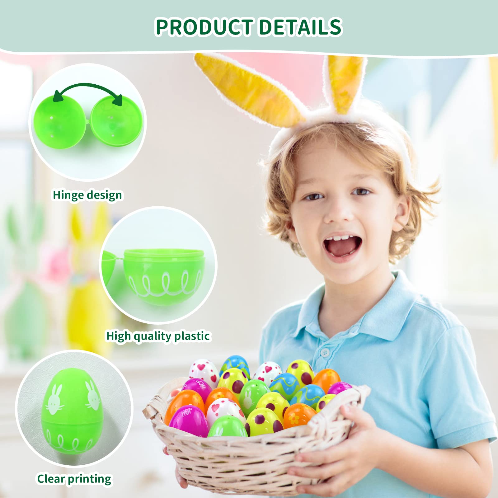 96 Pieces Empty Easter Eggs Fillable Plastic Easter Eggs,Colorful Printed Bulk Easter Eggs for Easter Egg Hunt,Easter Hunt,Easter Basket Stuffers Easter Party Favors for Kids,2.3 inch Assorted Colors