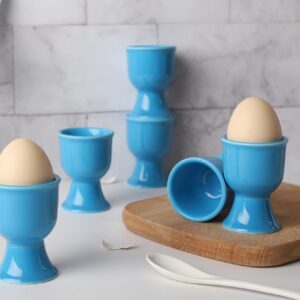 Ceramic Egg Cups Set of 6 Porcelain Egg Stand Holders for Soft Hard Boiled Eggs for Breakfast (Blue)