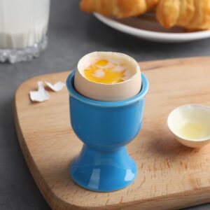 Ceramic Egg Cups Set of 6 Porcelain Egg Stand Holders for Soft Hard Boiled Eggs for Breakfast (Blue)