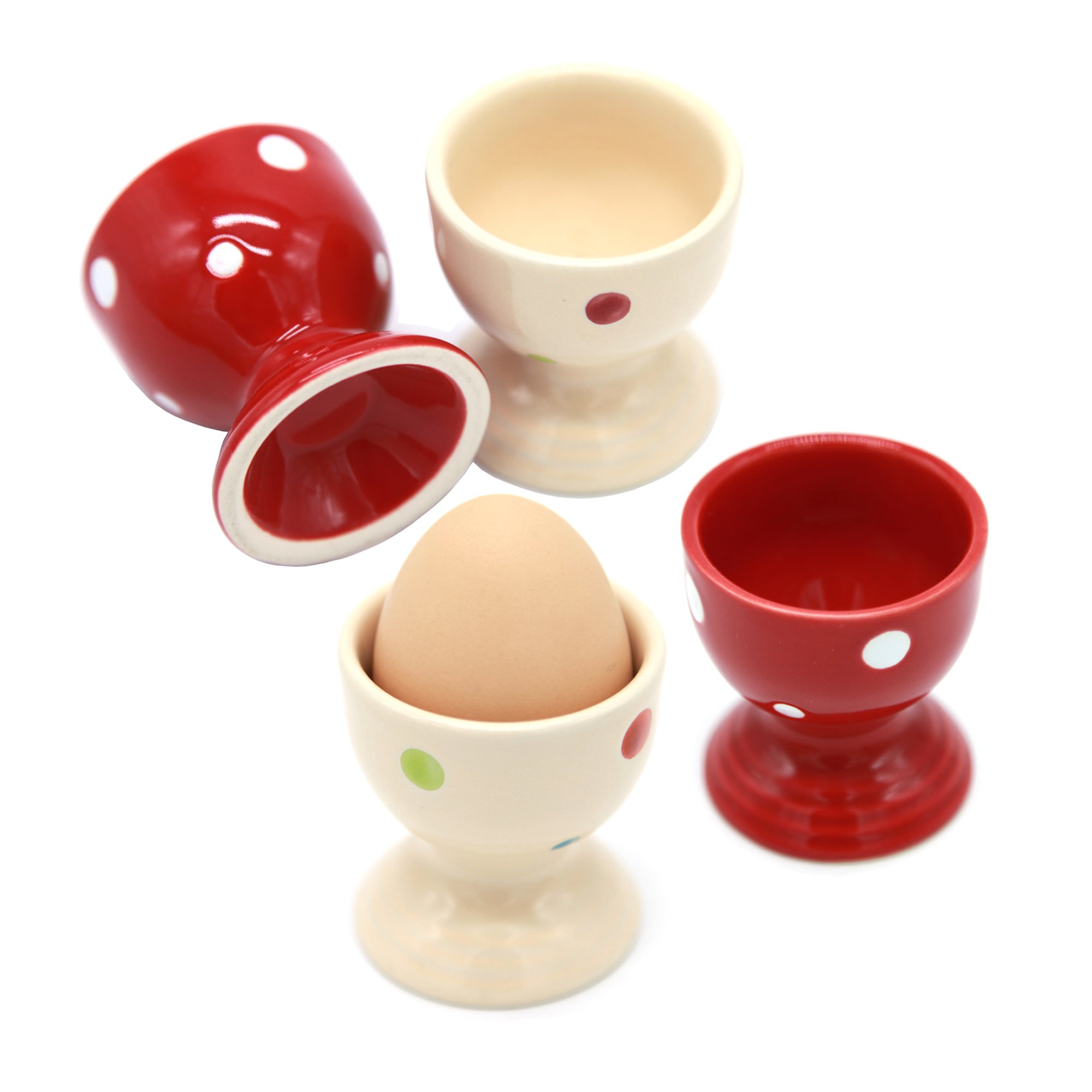 Lofekea Egg Cups, 4 Pack Ceramic Polka Dot Egg Cups Porcelain Egg Holders Gifts for Kitchen