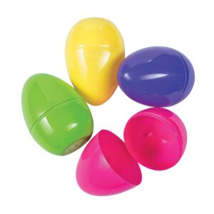 fun express larglarge plastic easter eggs - set of 12 in assorted colors - 6 inch in size - egg hunt supplies | large egg size to fit toys or more candy | unfilled easter egg