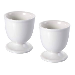 luzen 2pcs ceramic egg cups porcelain single egg stand holders egg cup tray kitchen gadgets tools for hard boiled eggs breakfast party dinning, white