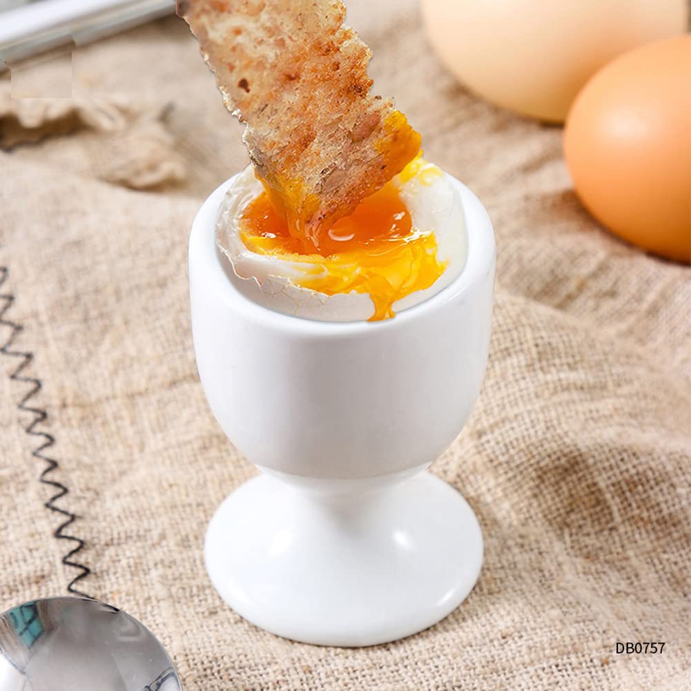 luzen 2Pcs Ceramic Egg Cups Porcelain Single Egg Stand Holders Egg Cup Tray Kitchen Gadgets Tools for Hard Boiled Eggs Breakfast Party Dinning, White