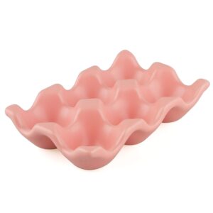 ceramic egg holder 6 cups porcelain egg tray set kitchen restaurant fridge storage decorative accessory (pink)