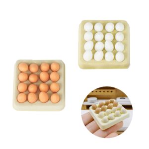 62 Pcs Miniature Eggs Handmade Mini Egg with Plastic Egg Tray Set Miniature Kitchen Food Supply