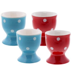 servette home egg cup cute ceramic soft-boiled egg holder polka dot - set of 4 (blue red)