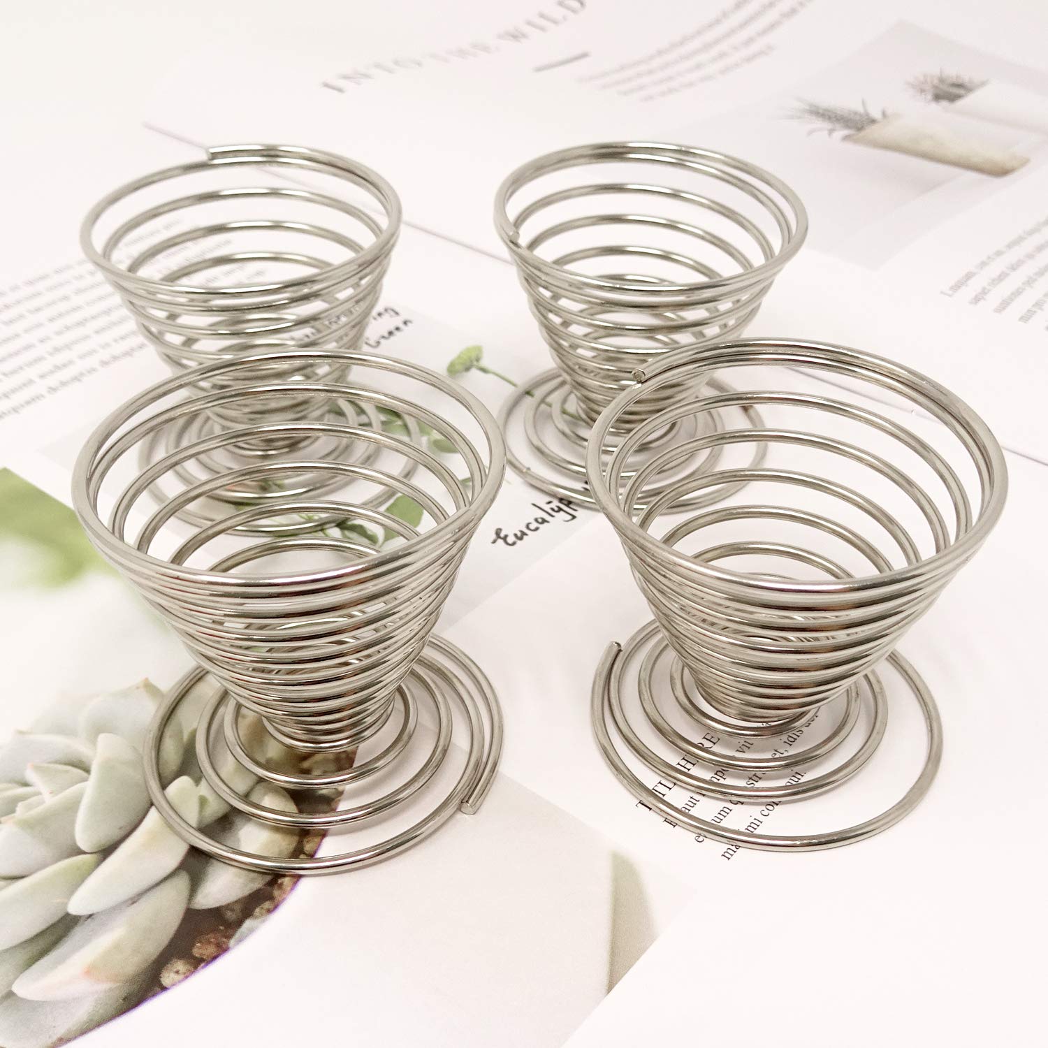 Honbay 4PCS Stainless Steel Spring Wire Tray Egg Cups Holder Serving Cup Egg Tray for Egg (silver)