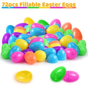 Motiloo 72 Pieces 2.3 Inch Plastic Easter Eggs, Fillable Easter Eggs Colorful Bright Plastic Easter Eggs Perfect for Easter Egg Hunt, Basket Stuffers Fillers, Easter Party Favors