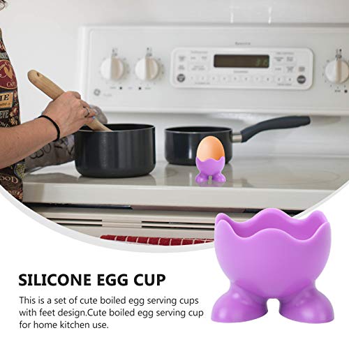 Amosfun 5Pcs Egg Boiled Holder Cups Cup Eggs for- Silicone Egg Cup Holders Boiled Egg Serving Cups (Random Color)