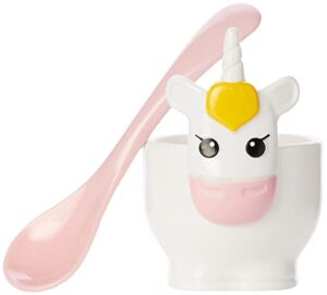 msc international joie unicorn hard boiled egg cup holder with spoon, 2-piece set, one size, white