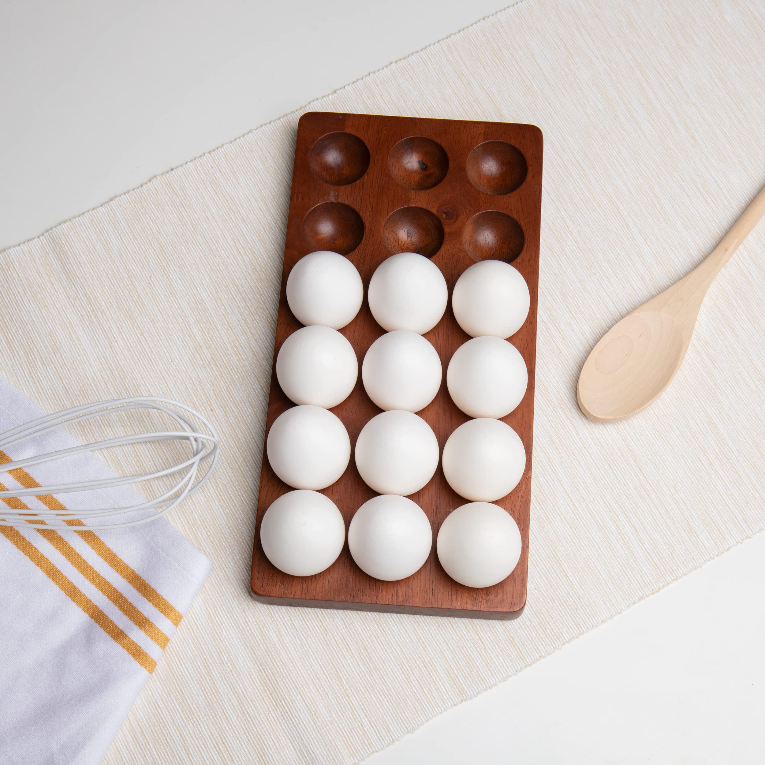 Maison Sucasa Egg Holder, Wood, 18 Egg Capacity, Kitchen Organizer, Brown