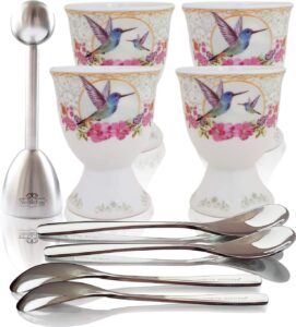 nobleegg egg cups and spoons set for soft boiled eggs | bundle of 2 sets with egg topper cutter (may ship separately)