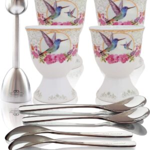 NobleEgg Egg Cups and Spoons Set for Soft Boiled Eggs | Bundle of 2 sets with Egg Topper Cutter (May ship separately)