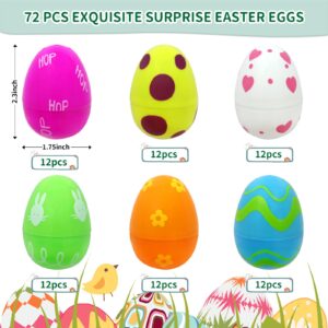 72 Pieces Easter Eggs Fillable Plastic Easter Eggs,Colorful Printed Bulk Easter Eggs for Easter Egg Hunt,Easter Hunt,Easter Basket Stuffers Easter Party Favors for Kids,2.3 inch Assorted Colors