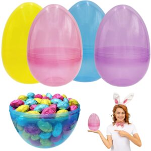 the dreidel massive translucent fillable easter eggs colorful bright plastic easter eggs, perfect for easter egg hunt, surprise egg, easter hunt, assorted colors, 8" giant fillable eggs 4pack