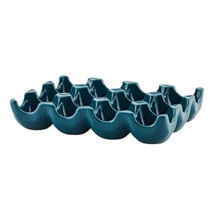 rachael ray solid glaze ceramics egg tray/holder, 12 cup, teal