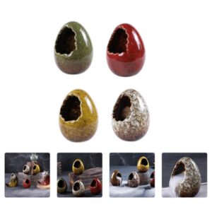 Cabilock 4Pcs Sushi Sashimi Platter Decoration Ceramic Dry Ice Cups Egg Shaped Dry Ice Containers Holders Egg Figurine for Home Restaurant Bar