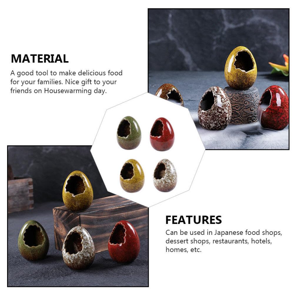 Cabilock 4Pcs Sushi Sashimi Platter Decoration Ceramic Dry Ice Cups Egg Shaped Dry Ice Containers Holders Egg Figurine for Home Restaurant Bar