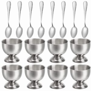elsjoy 8 pack egg cup holders with 8 spoons, stainless steel egg cups set for soft & hard boiled eggs, kitchen tools, breakfast
