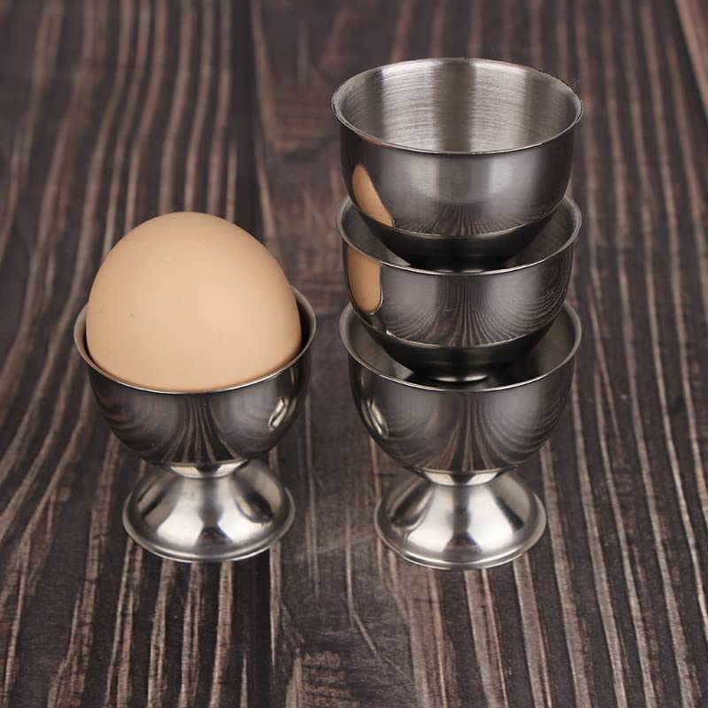 Elsjoy 8 Pack Egg Cup Holders with 8 Spoons, Stainless Steel Egg Cups Set for Soft & Hard Boiled Eggs, Kitchen Tools, Breakfast