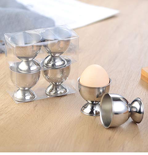 Elsjoy 8 Pack Egg Cup Holders with 8 Spoons, Stainless Steel Egg Cups Set for Soft & Hard Boiled Eggs, Kitchen Tools, Breakfast