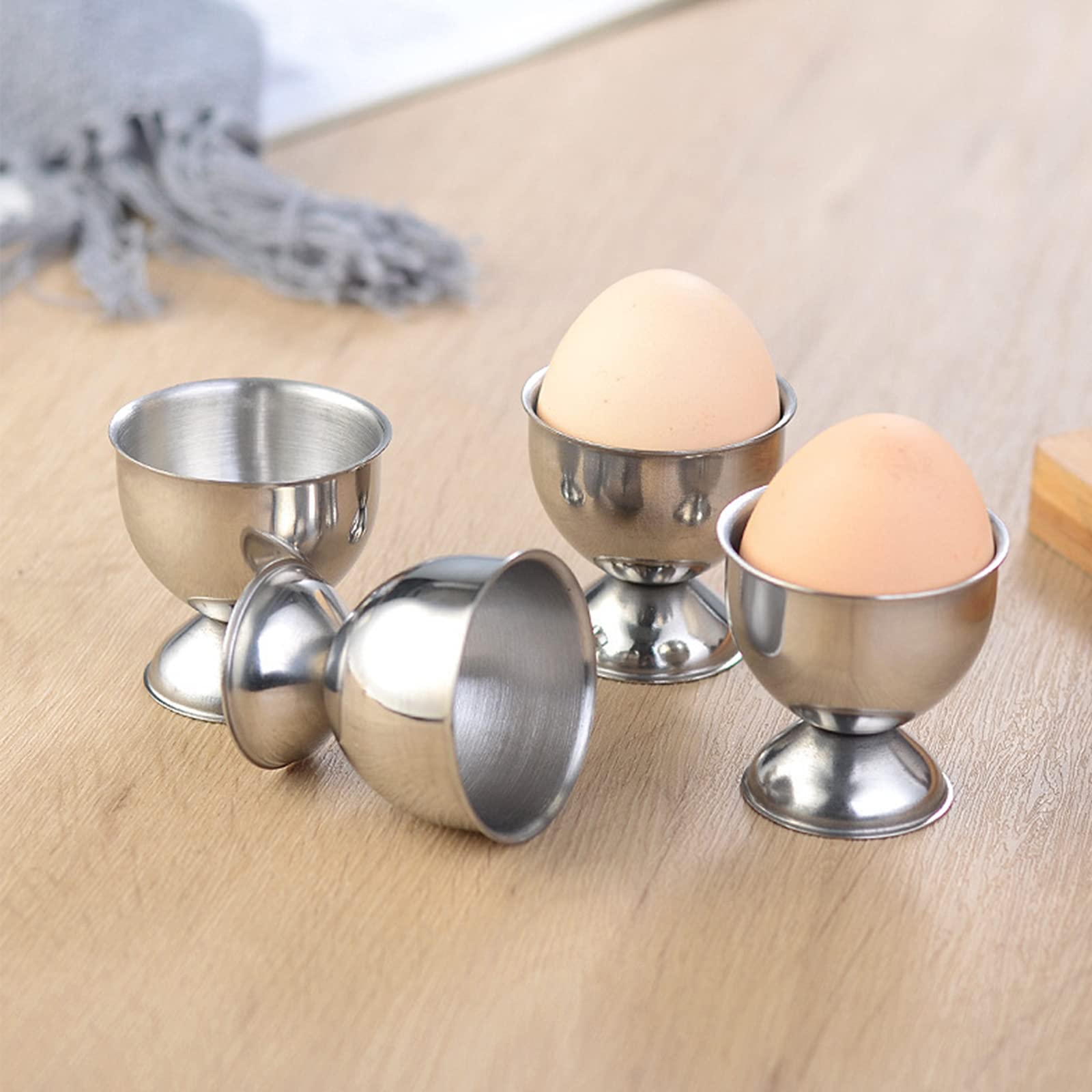 Elsjoy 8 Pack Egg Cup Holders with 8 Spoons, Stainless Steel Egg Cups Set for Soft & Hard Boiled Eggs, Kitchen Tools, Breakfast