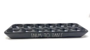 rae dunn artisan collection stoneware egg trayfarm to table black with white lettering holds egg! 0