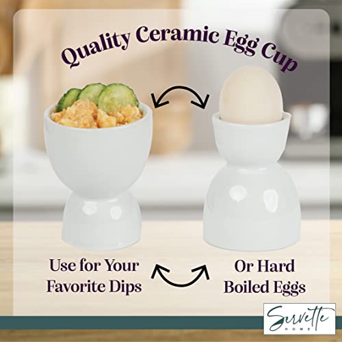 Soft and Hard-Boiled Egg Holders - White Ceramic Double Cups - 3 Pack