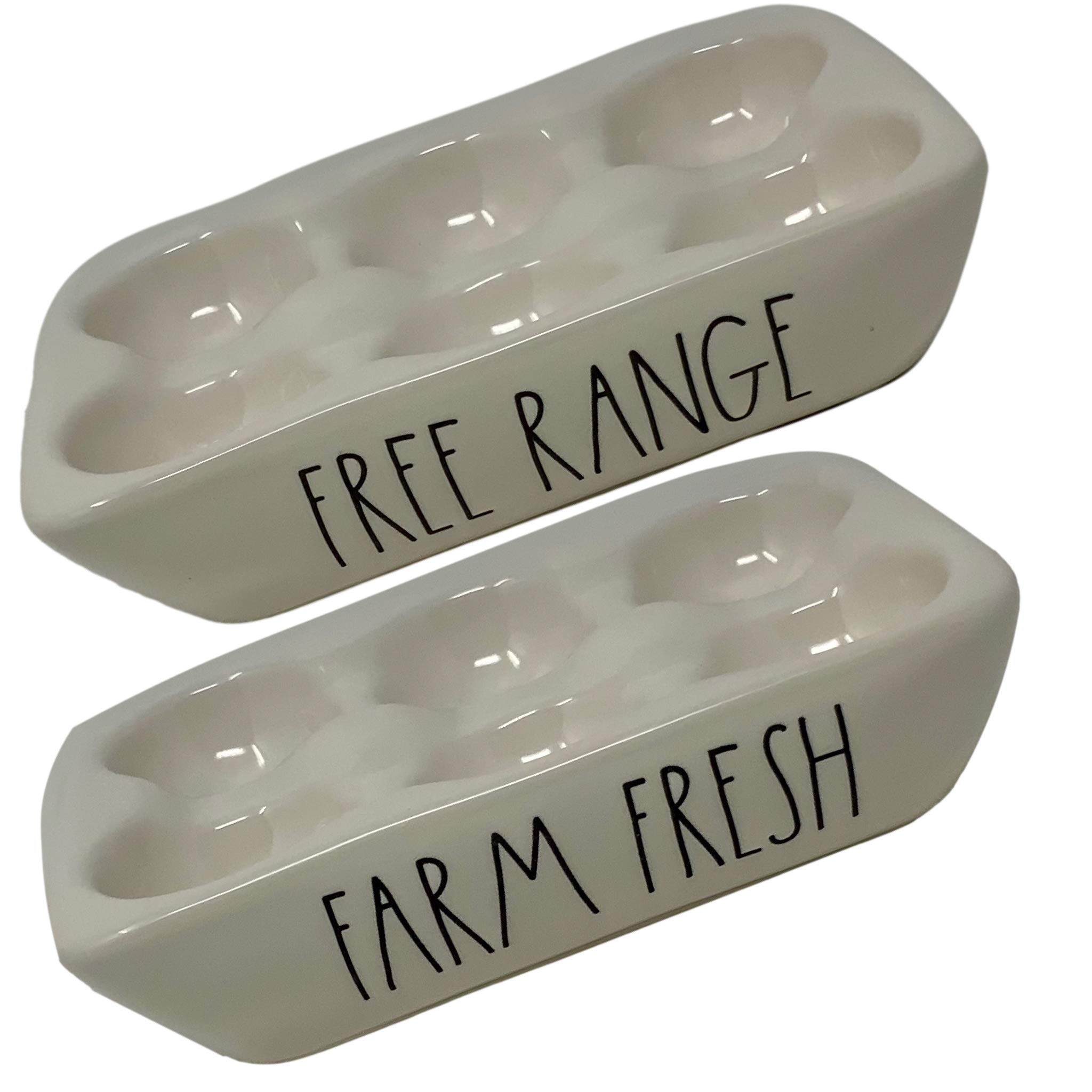 Rae Dunn FARM FRESH And FREE RANGE Egg Holder - Ceramic