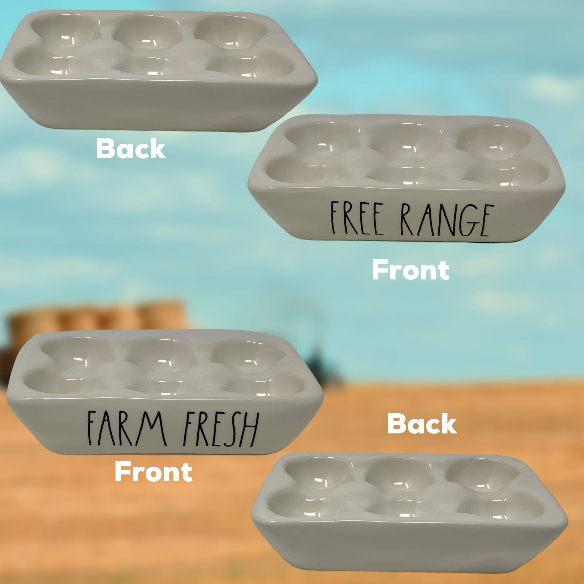 Rae Dunn FARM FRESH And FREE RANGE Egg Holder - Ceramic