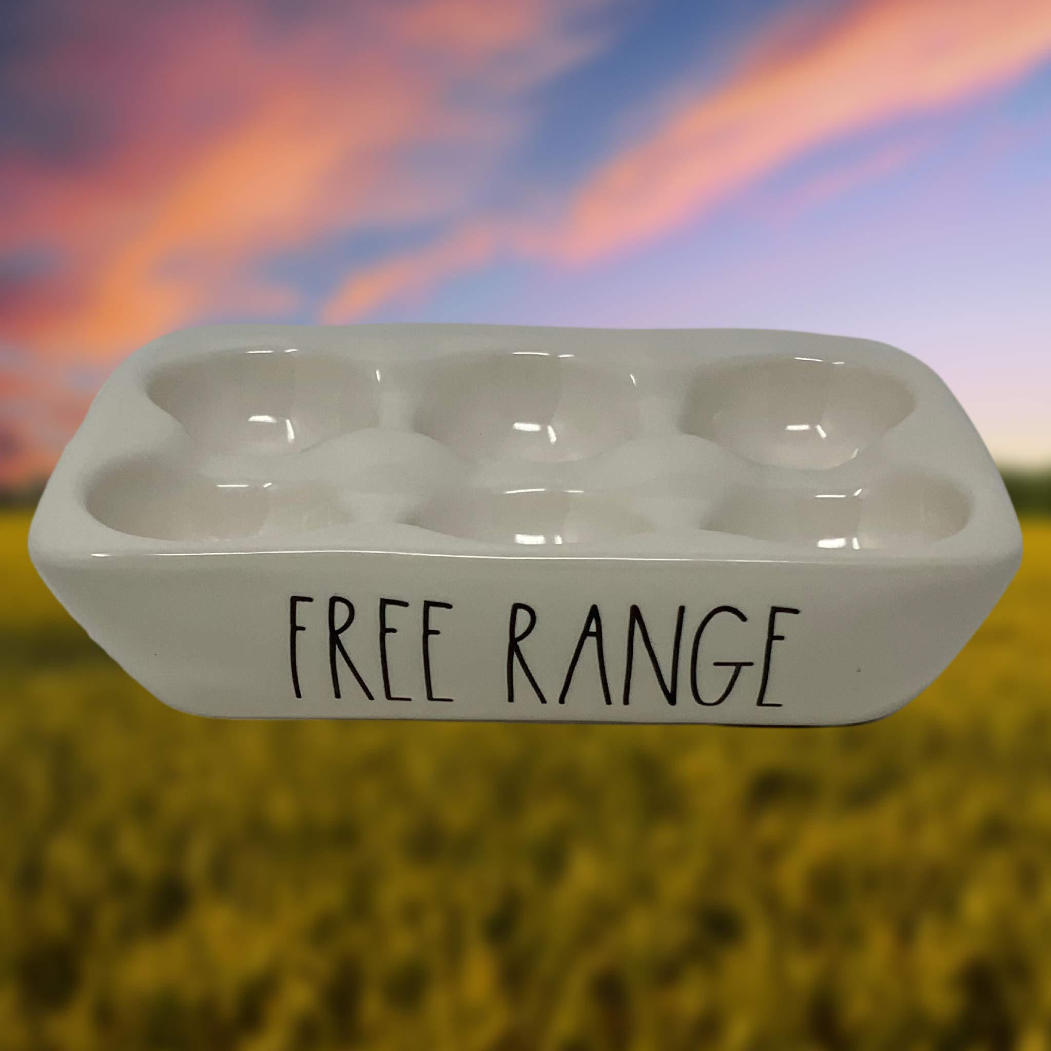 Rae Dunn FARM FRESH And FREE RANGE Egg Holder - Ceramic