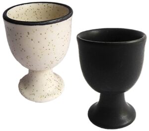 soft boiled egg holder | ceramic egg cup set | ceramic egg holder, ivory and black pottery housewarming gift set of 2