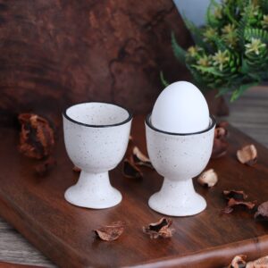 Soft Boiled Egg Holder | Ceramic Egg Cup Set | Ceramic Egg Holder, Ivory and Black Pottery Housewarming Gift set of 2