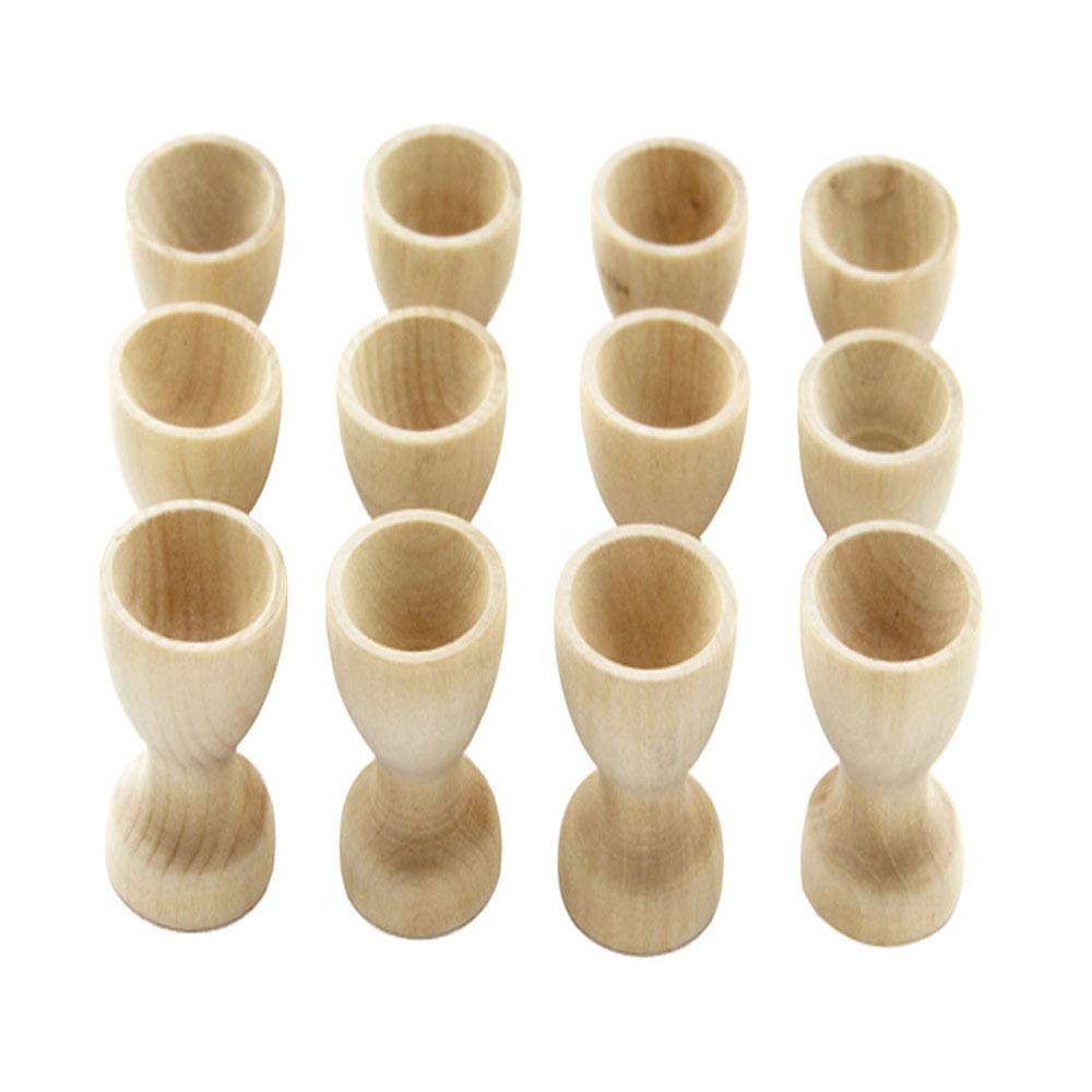 Hosfairy 16Pcs Mini Egg Cups Wooden Egg Cups Easter Egg Holders for DIY Painting Easter Craft Decoration