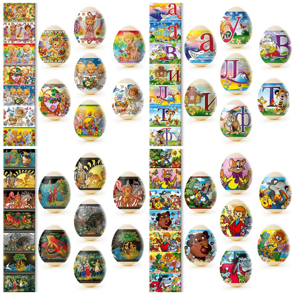 ZAVHOZ Easter Egg Wraps Decoration Russian Orthodox Paskha Heat Shrink Decor Strips Ukrainian Pysanka Angels Saints Church Nature Paintings 10 Thermo Sleeves with 7 Designs for 70pcs Hen Eggs