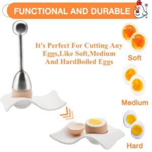 Egg Cup for Soft Boiled Eggs, Kitchenexus Egg Cups & Cracker Topper Set, 4pcs Set Ceramic Wave Egg Holder with Stainless Steel Egg Shell, Egg Stand Holders for kitchen