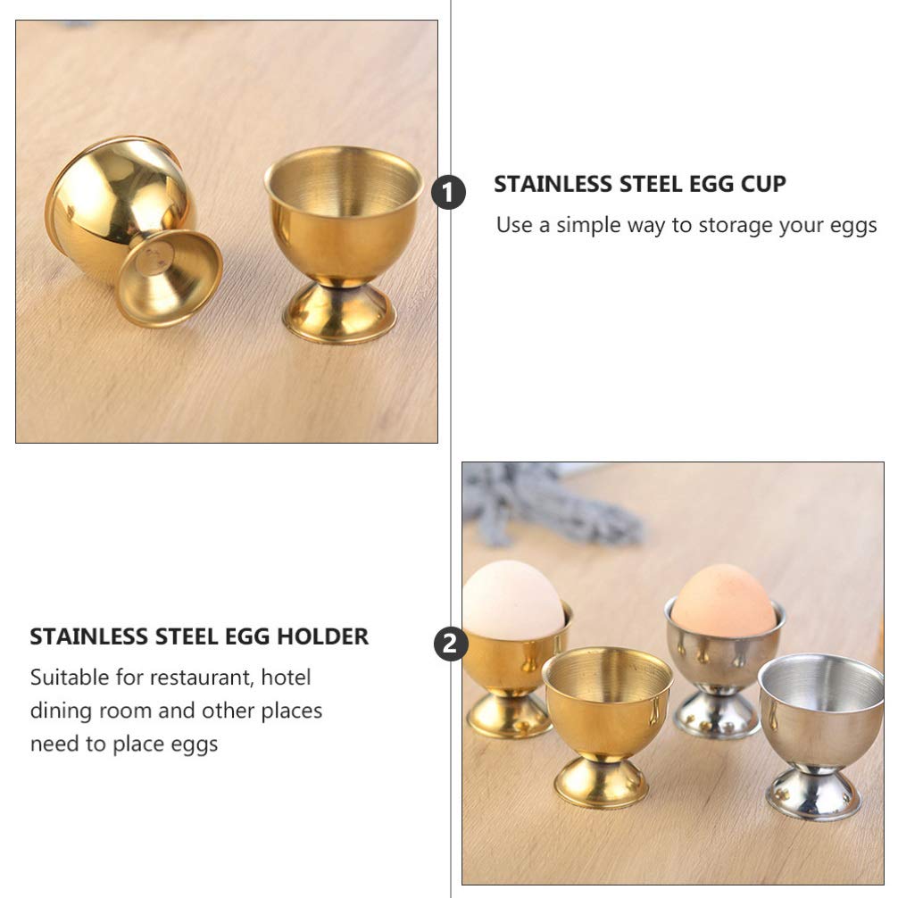 Cabilock 6pcs Egg Cup Egg Tray Stainless Steel Boiled Egg Cups Holder Stand Serving Cup for Egg Dishwasher Safe Gold