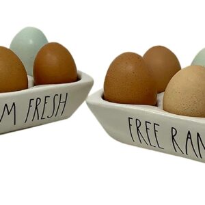 Rae Dunn by Magenta Ceramic 2-pc. Egg Holder | Inscribed: FREE RANGE and FARM FRESH