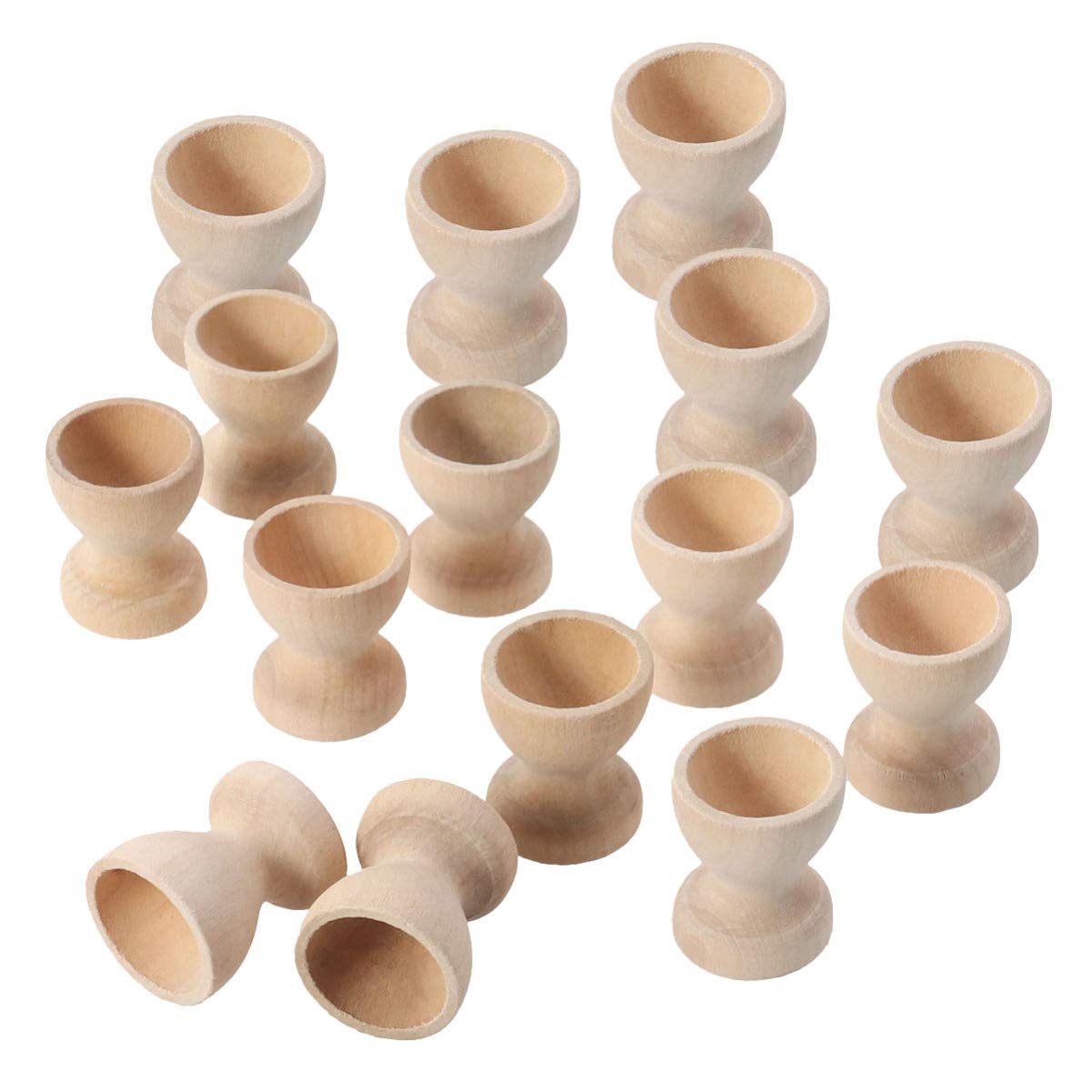 NUOBESTY Wooden Easter Egg Cups 15pcs, 3x3x3.5cm Easter Egg Holder Educational Cup Shape DIY Easter Eggs Painting Decoration Stands Unpainted Easter Egg Cups for DIY Painting Easter Crafts