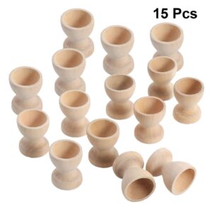 NUOBESTY Wooden Easter Egg Cups 15pcs, 3x3x3.5cm Easter Egg Holder Educational Cup Shape DIY Easter Eggs Painting Decoration Stands Unpainted Easter Egg Cups for DIY Painting Easter Crafts