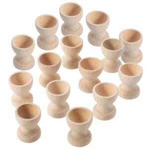 NUOBESTY Wooden Easter Egg Cups 15pcs, 3x3x3.5cm Easter Egg Holder Educational Cup Shape DIY Easter Eggs Painting Decoration Stands Unpainted Easter Egg Cups for DIY Painting Easter Crafts