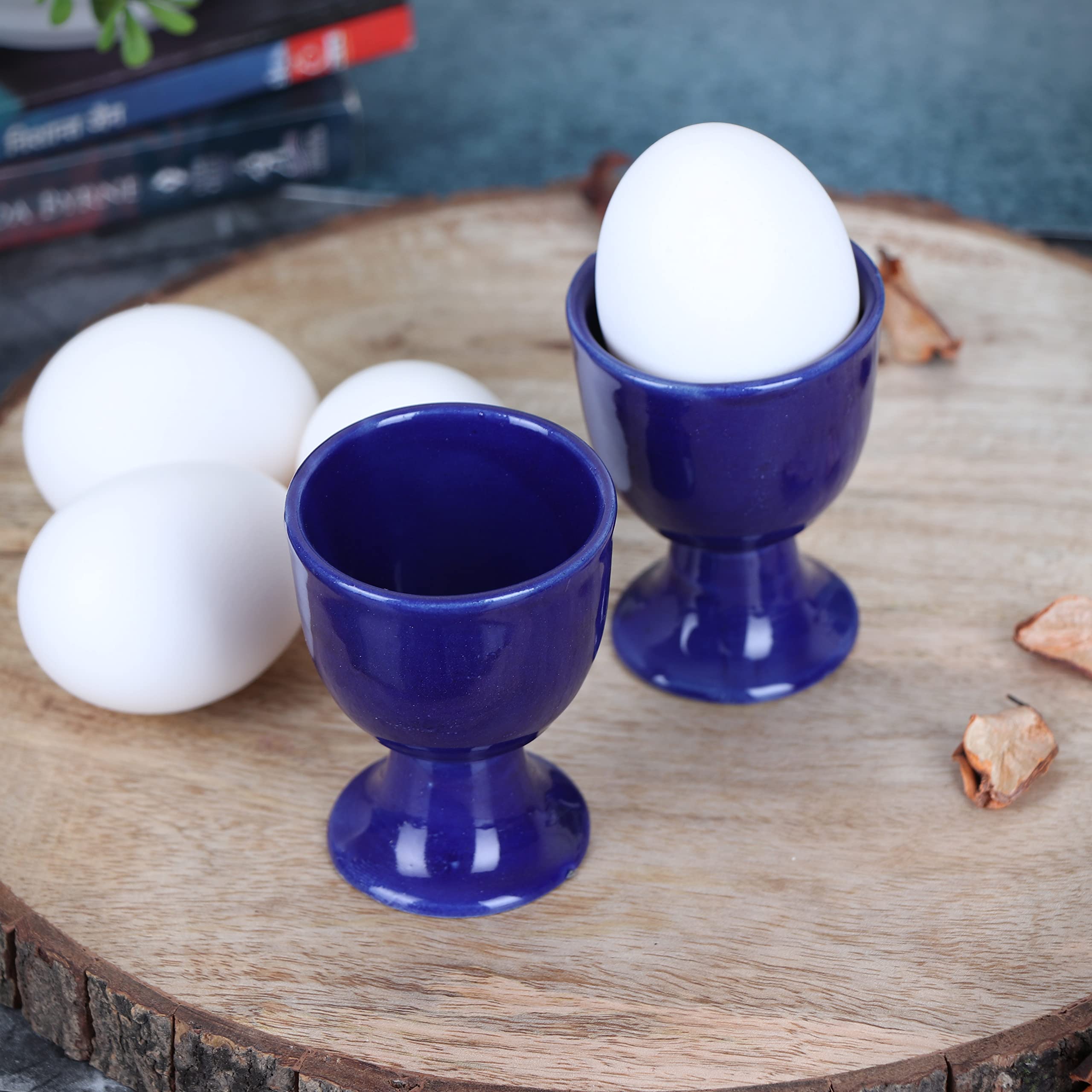 Soft Boiled Egg Holder | Ceramic Egg Cup Set | Ceramic Egg Holder Pottery Housewarming Gift set of 4 (Blue)