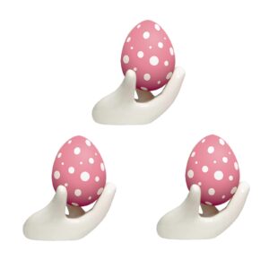 gflpo 3pcs white ceramic easter egg cups, creative hand shaped display stand, ideal for hard boiled eggs, suitable for restaurants, kitchens, home decorations